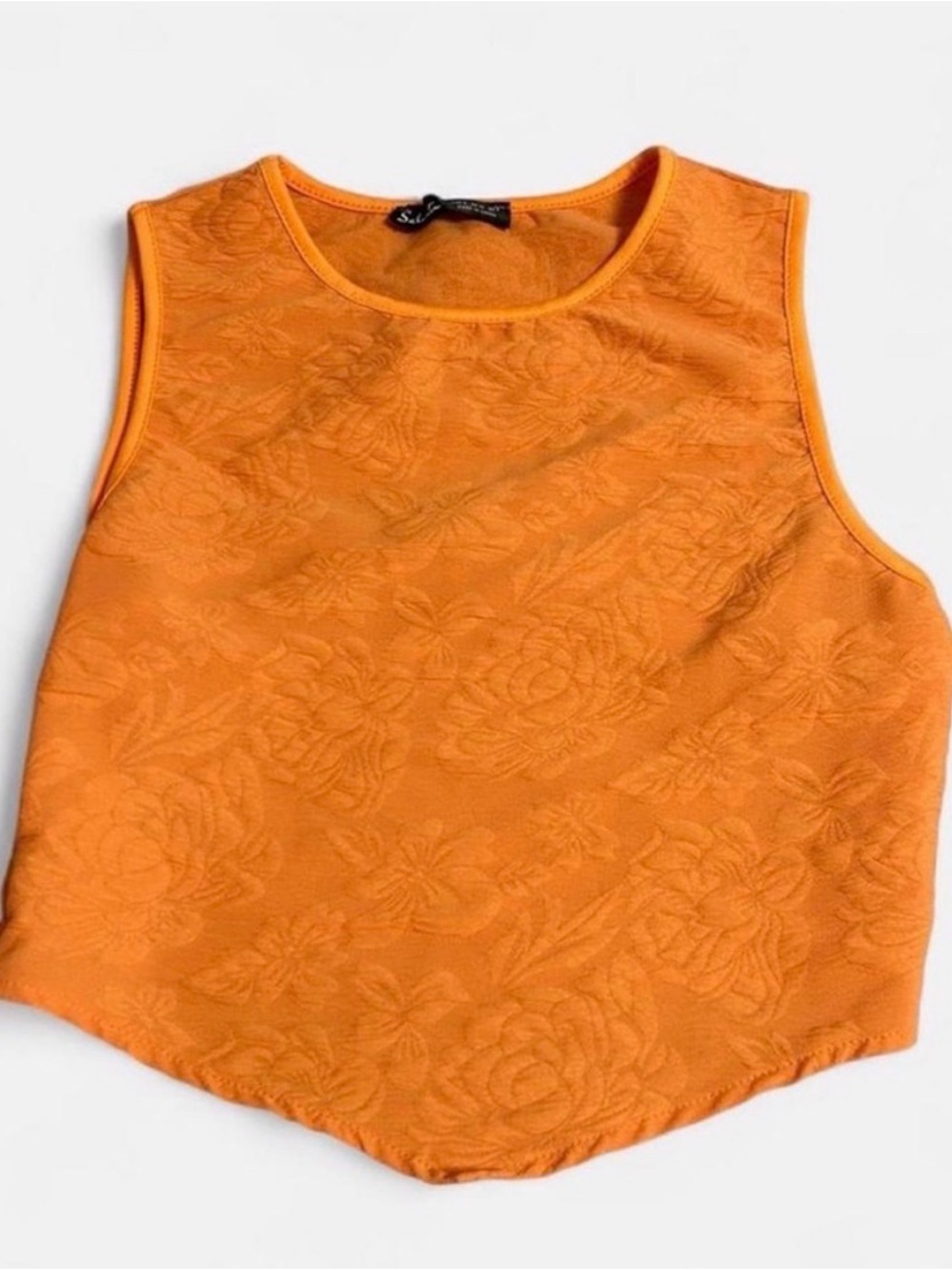 Vibrant Orange Textured Floral Crop Top - Picture 7 of 7